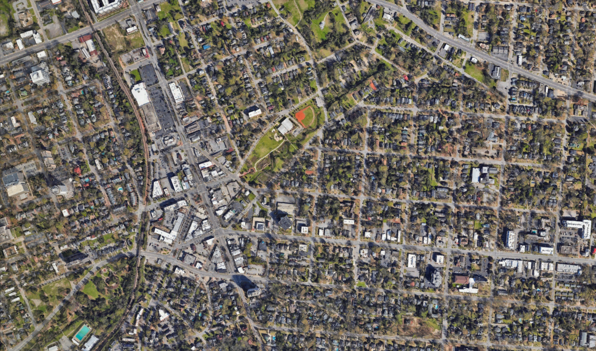 Aerial view of the Lower Waverly neighborhood